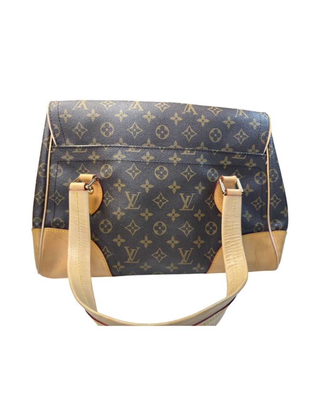 Monogram Canvas Handbag With Beige Leather Trim & Gold Hardware - Picture 4 of 14